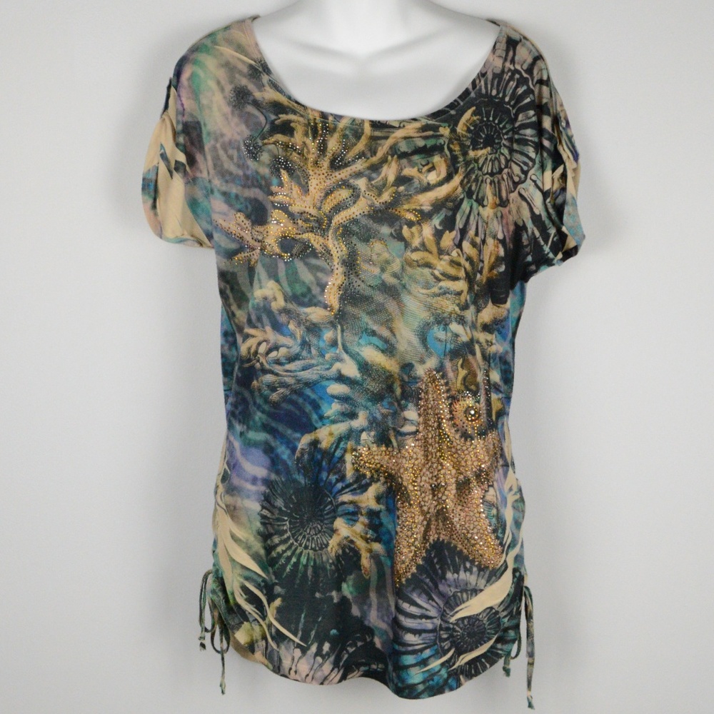 B.L.U.E. Rhinestone & Sea Themed Drawstring Top